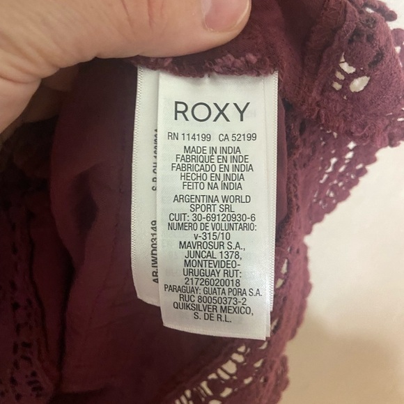 Roxy EUC burgundy long sleeve crochet trim babydoll 100% viscose mini dress S - Picture 8 of 9